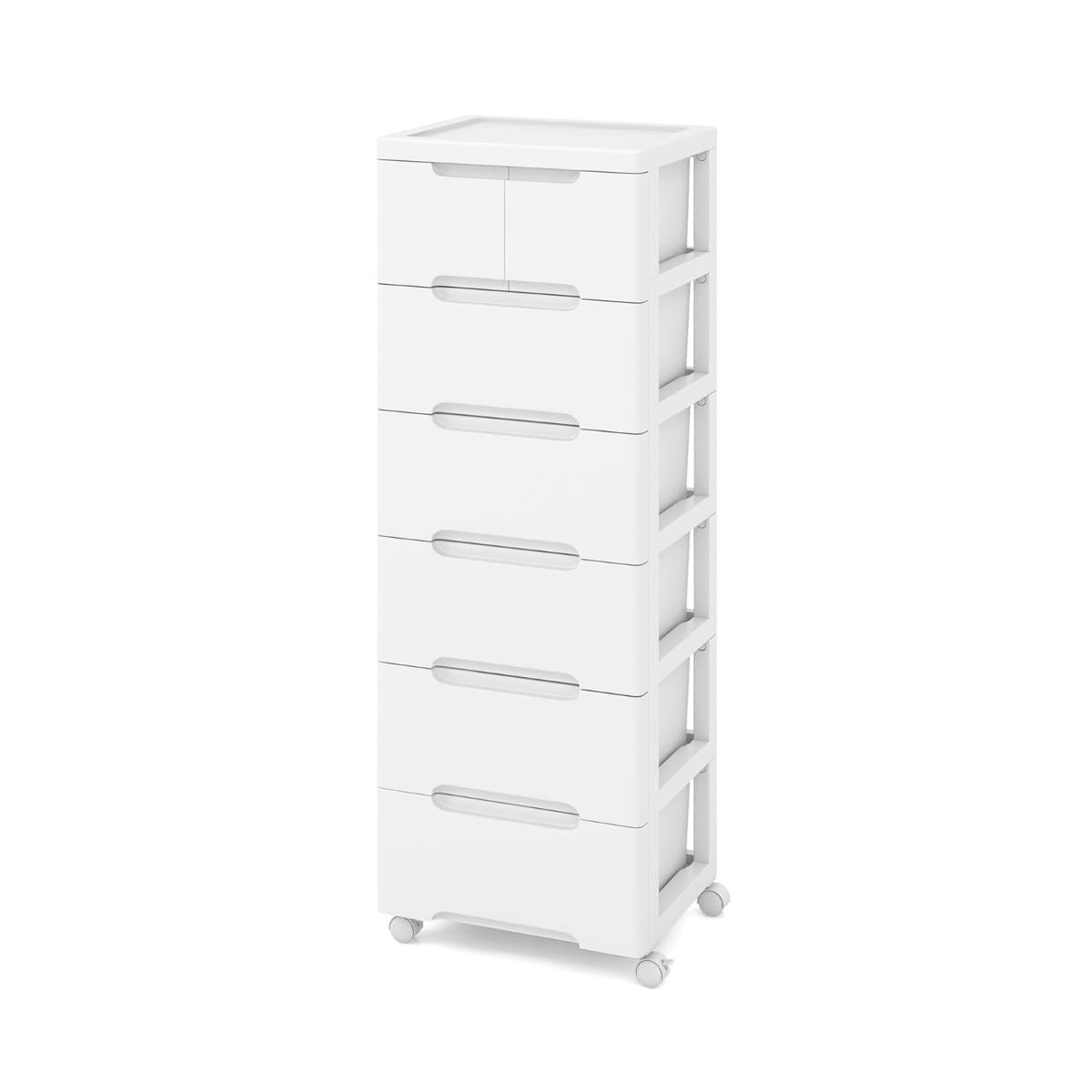 CostwayMeuble de Rangement sur Roulettes Commode Verticale à 6 Tiroirs Roulettes Universelles et Verrouillables Chariot de Rangement Blanc