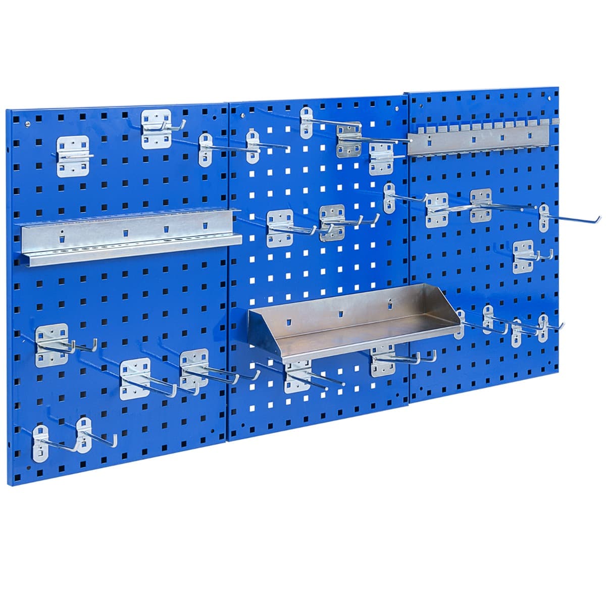 CostwayOrganiseur Mural en Panneau Perforé Kit de Rangement d'Outils en Métal avec 3 Panneaux Perforés 28 Accessoires de Suspension Bleu Marine