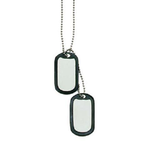 Collier plaque identité militaire en acier à graver dog tag avec chaine et contour caoutchouc