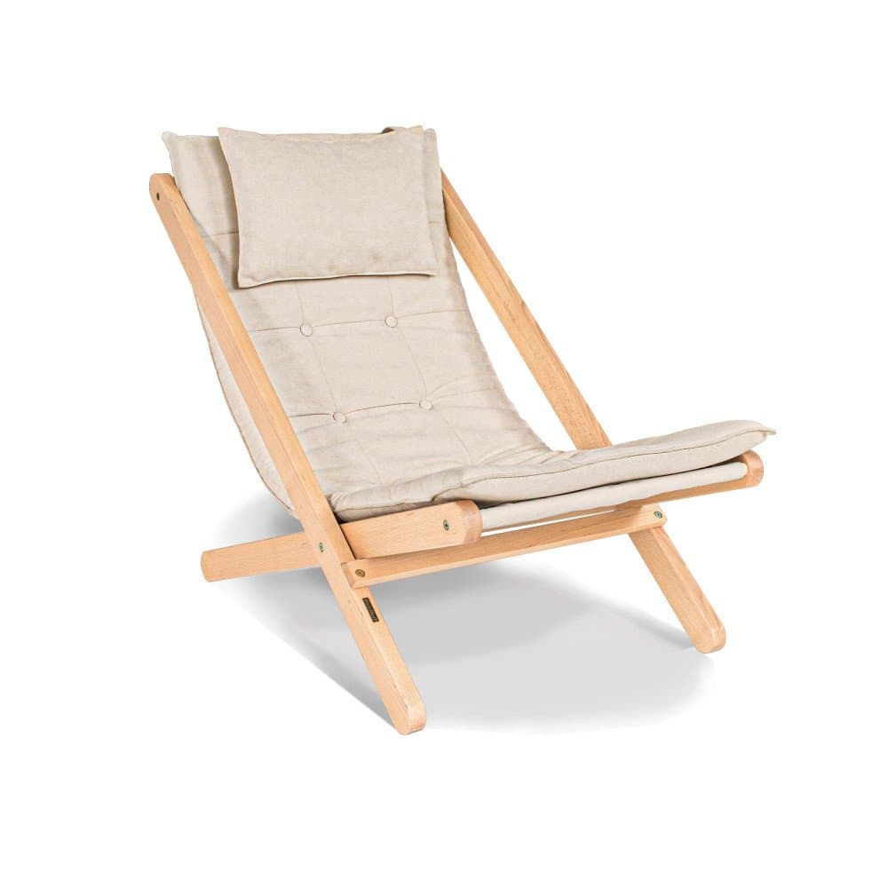 Chaise Longue Style Japandi Bois Massif Naturel et Crème Allegro