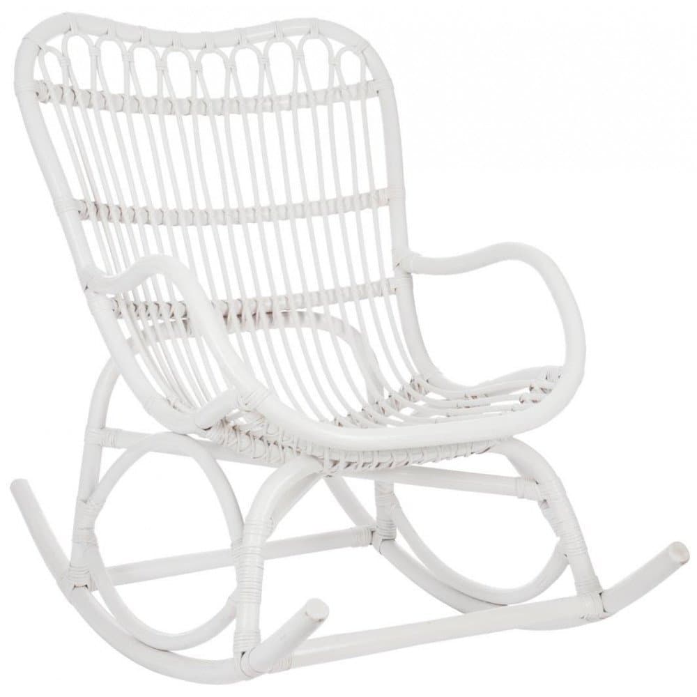 Fauteuil A Bascule Rotin Blanc Mat